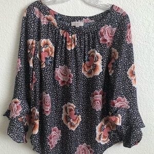 Loft Floral Ruffle Sleeve Blouse